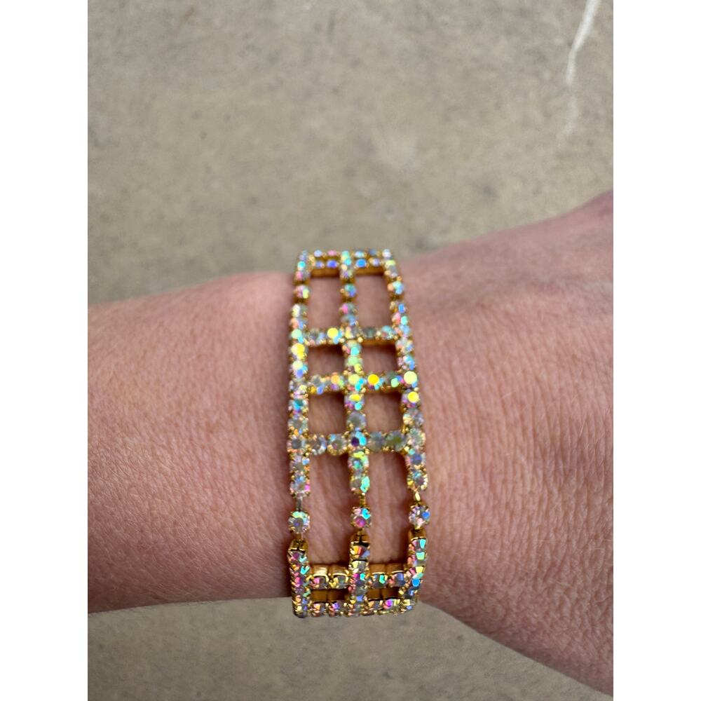Vintage Rhinestone MCM Aurora Borealis Rainbow Color Bracelet, Sparkle Jewelry